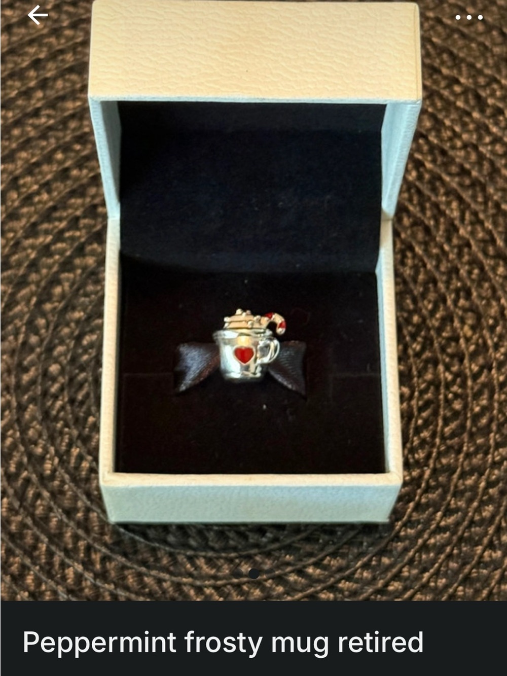 Pandora Silver Mug Charm with Red Heart and Candy Cane